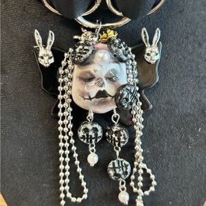 Gothic Pendant with Chains and Rabbit Accents